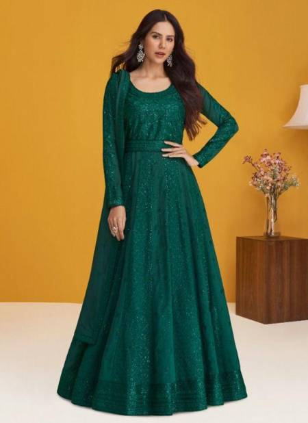 Green Colour AASHIRWAD ROOP X SONAM BAJWA Heavy Wedding Wear Long Anarkali Suit Collection 9256